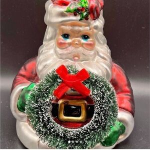 DEPARTMENT 56 Christmas Candle Holder Santa With Bottlebrush Wreath